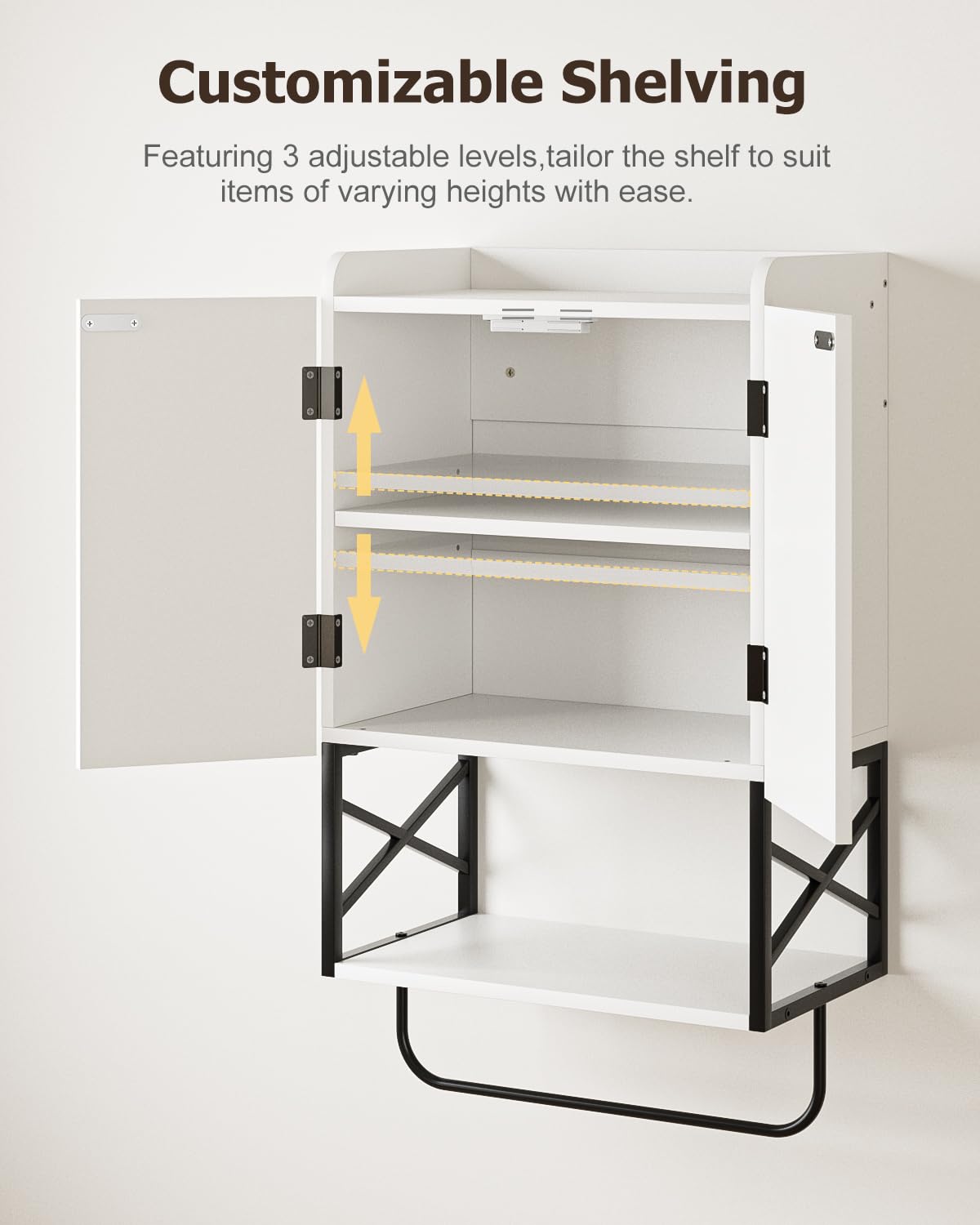 Masupu Fluted Bathroom Wall Cabinet, Small Hanging Bathroom Cabinet with Adjustable Shelf and Magnetic Latch Doors, Wood Wall Mounted Cabinets for Laundry, White Masupu