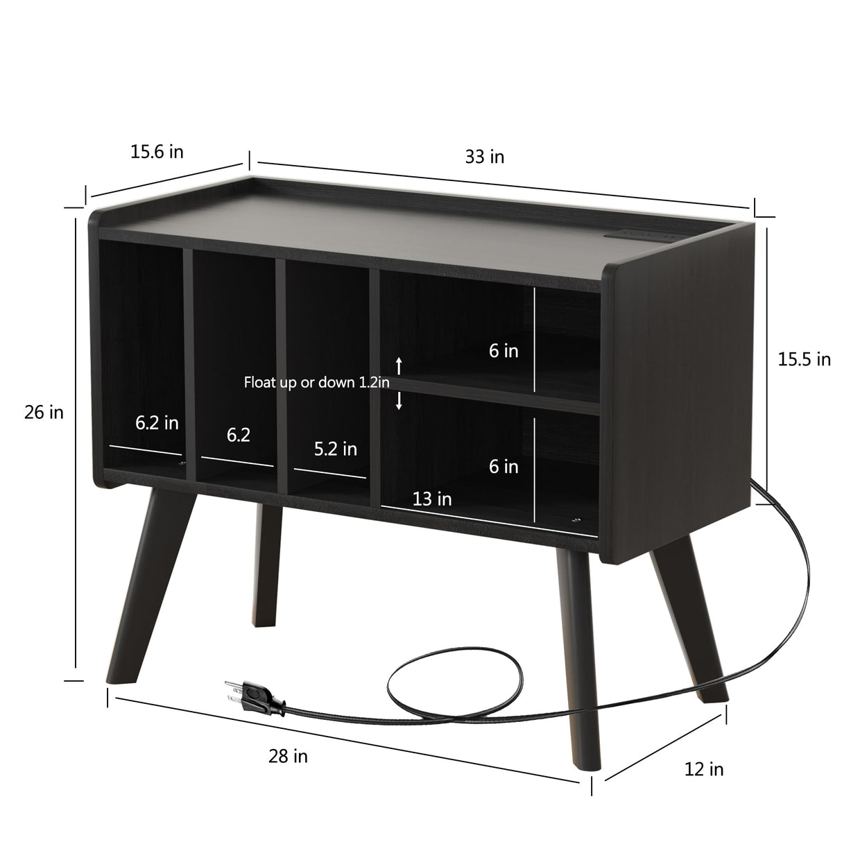 Forevich Record Player Stand Table with Vinyl Storage Holder Large Turntable Record Stand with Power Outlet Holds Up to 220 Albums Display Shelf Cabinet with Wood Legs for Living Room Black Forevich