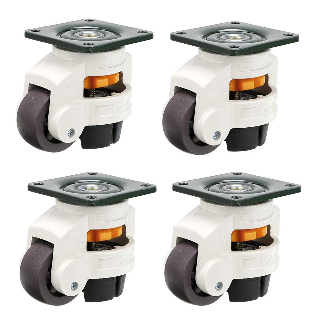 Skelang 4-Pcs Leveling Machine Casters with Nylon Wheel and Rubber Foot, Retractable Workbench Caster, Loading Capacity 2200 Lbs Skelang