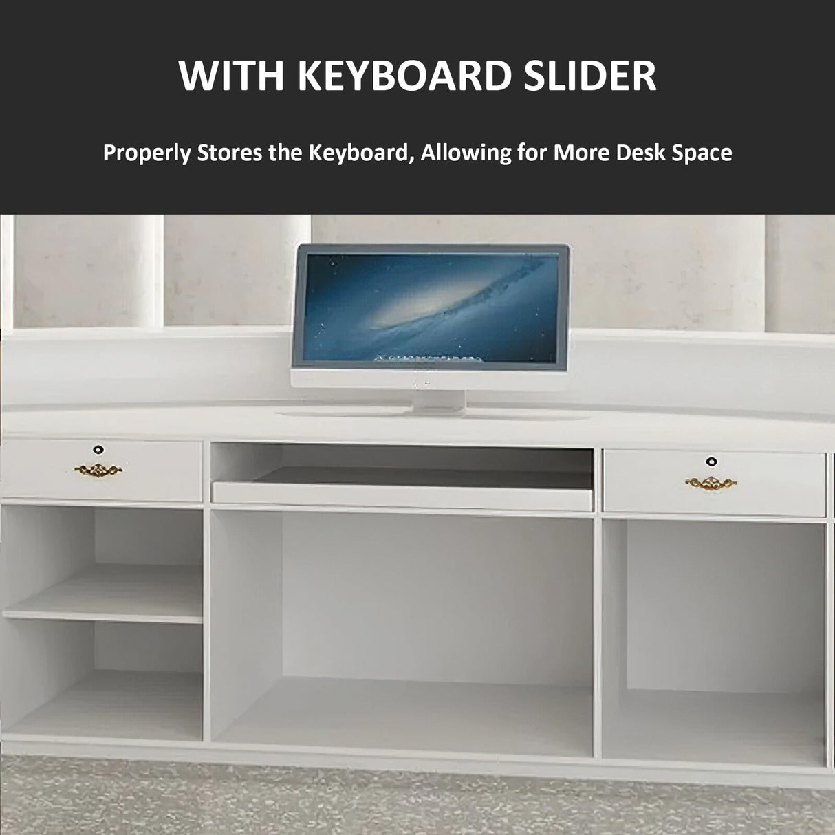 Nuipesn Modern Curved Shaped Reception Desk with Drawer,Storage Cabinet,Keyboard Slider, E1-Grade Borad,Modern Front Desk for Company,Office,Retail(White, 110.24" L*23.62" W*39.37" H) Nuipesn