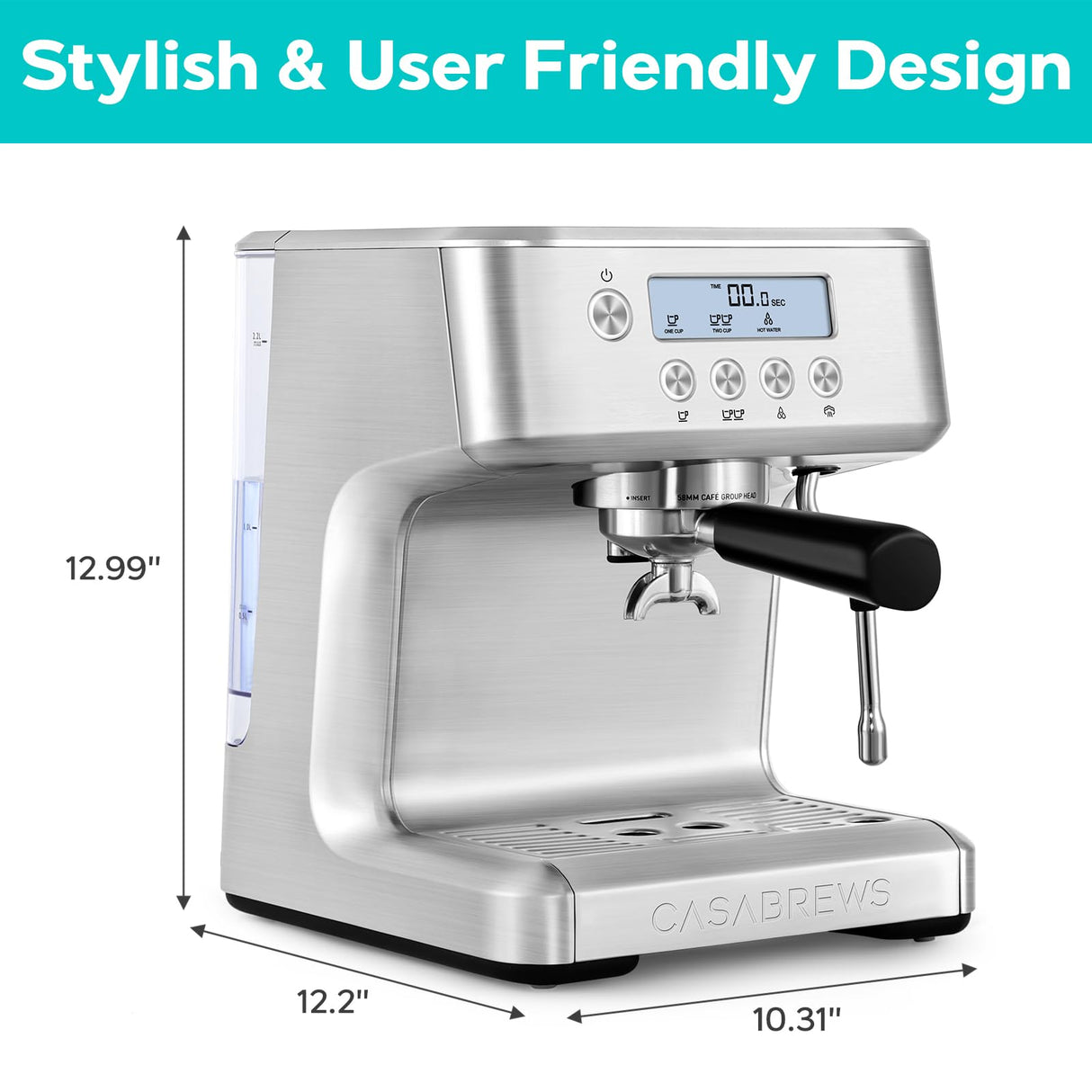CASABREWS Espresso Machine with LCD Display, Powerful Milk Frother and Customizable Brewing Temperature, Provides Barista-Level Lattes and Cappuccinos CASABREWS