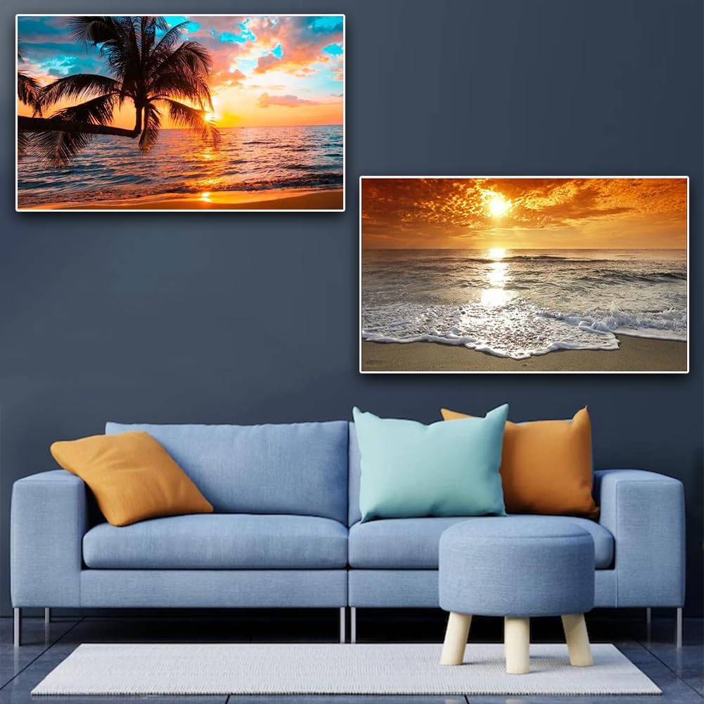 2 Pack Diamond Painting Kits,Large 5D DIY Sunset Diamond Painting Kits for Adults,DIY Full Drill Crystal Rhinestone Arts and Crafts,Beach Gem Art Painting with Diamond for Home Wall Decor (28X16inch) OFRKE