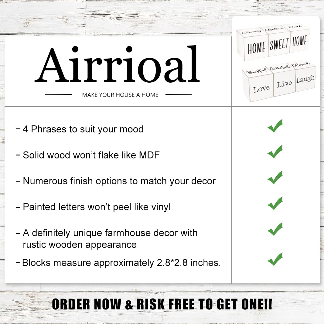 Airrioal Farmhouse Home Decorations for Living Room Decor,4-Sided Wooden Blocks Rustic Sign, Modern Farmhouse Decor for Shelf Tiered Tray Entryway Coffee Table Decor,2.8" Airrioal