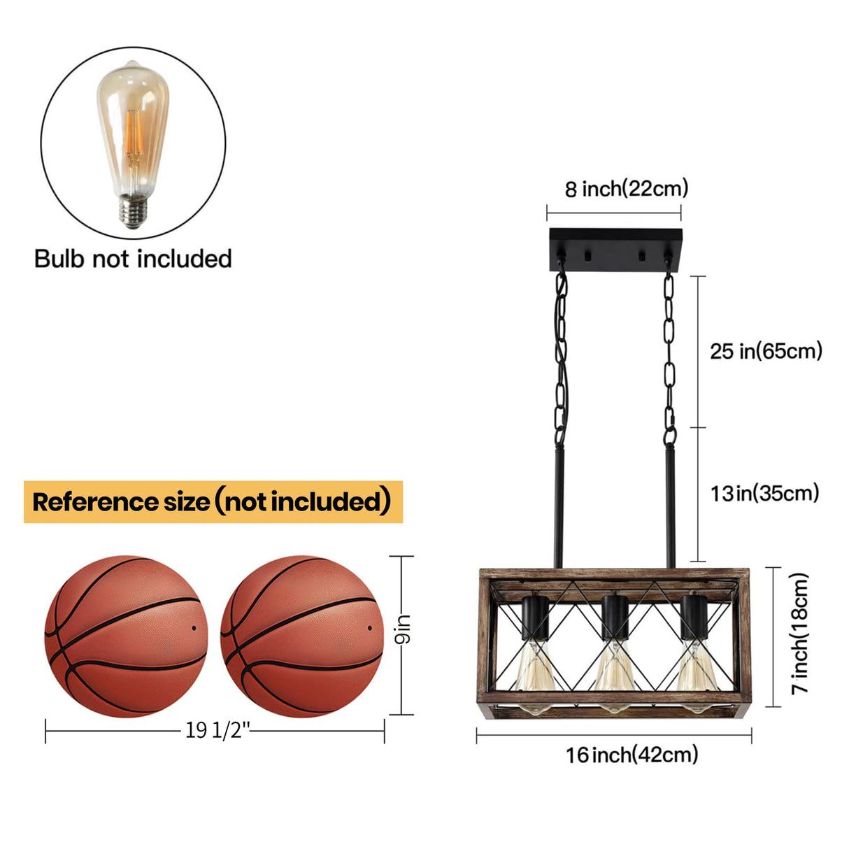 KEESFU Farmhouse Kitchen Island Lighting, 3 Lights Pendant Lighting Fixtures, Adjustable Height, Industrial Dining Room Light for Living Room Foyer Dining Table Over Sink. (Wood Grain Color) KEESFU