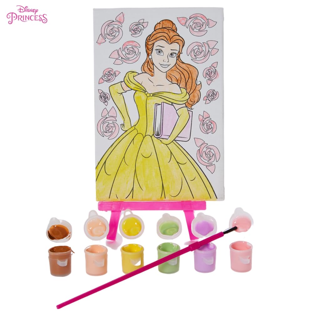 Innovative Designs Disney Princess Canvas Paint Set for Kids with 3 Canvases, Acrylic Paint, Paintbrush, & Easel Innovative Designs