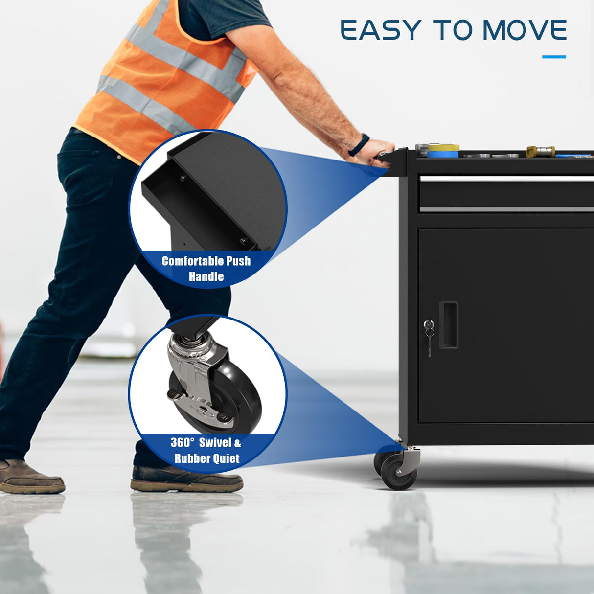 CMFYDAILY 5-Drawers Black Tool Chest, 2-in-1 Mechanic Rolling Tool Box Removable Lockable Tool Storage Cabinet, Metal Tool Cart with Drawers and Wheels for Garage, Workshop CMFYDAILY