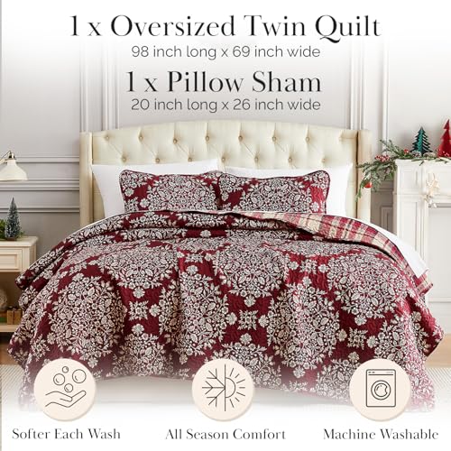 Southshore Fine Living Christmas Quilt Twin XL Bedding Set, Reversible Farmhouse Christmas Bedding Coverlet, Twin XL Bedspread - Red Plaid Southshore Fine Living, Inc.