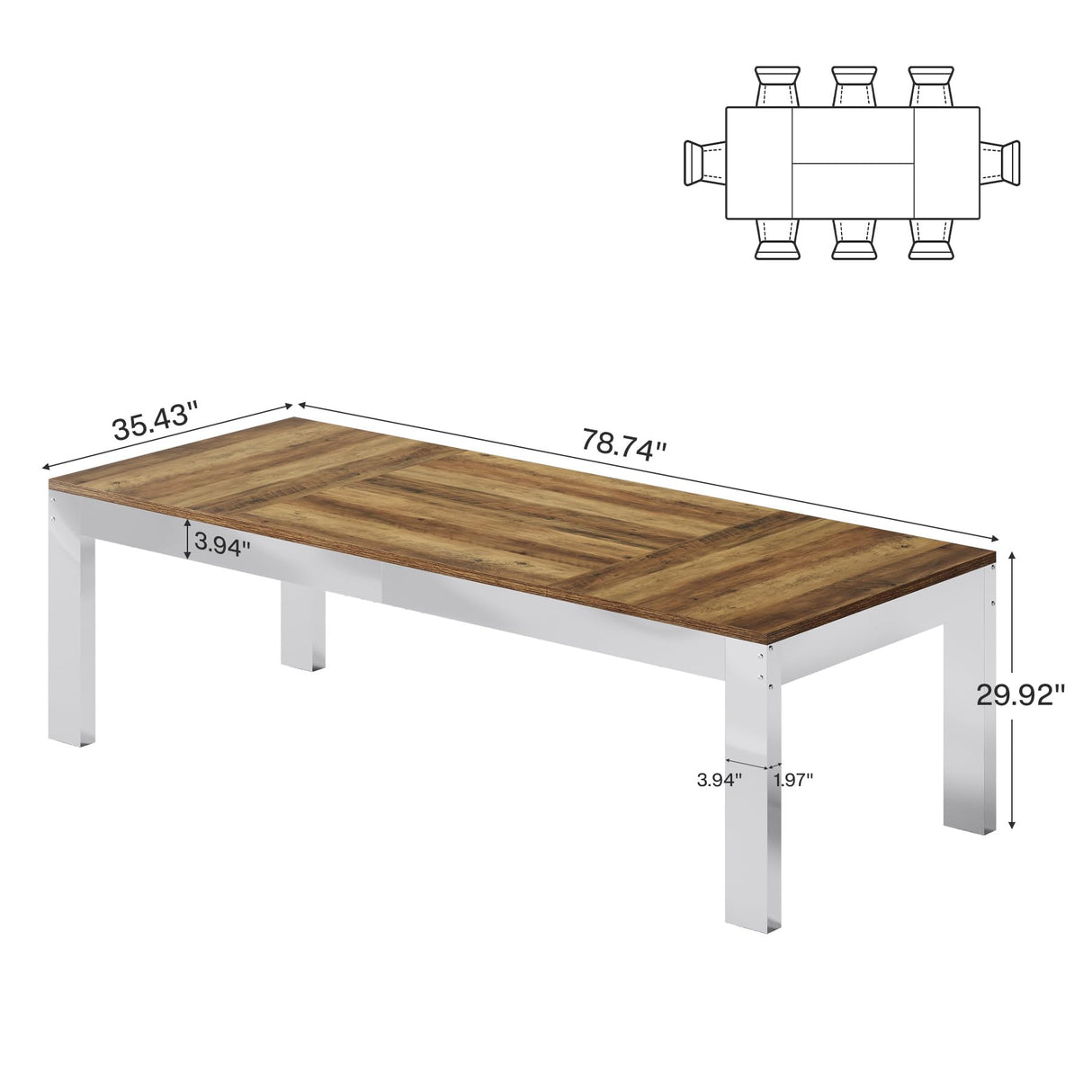 Tribesigns 6.5FT Conference Table for 8-10 People, 78 inch Large Rectangular Meeting Table with Mirrored Metal Legs, Modern Boardroom Desk Seminar Training Desk for Office Conference Room Tribesigns