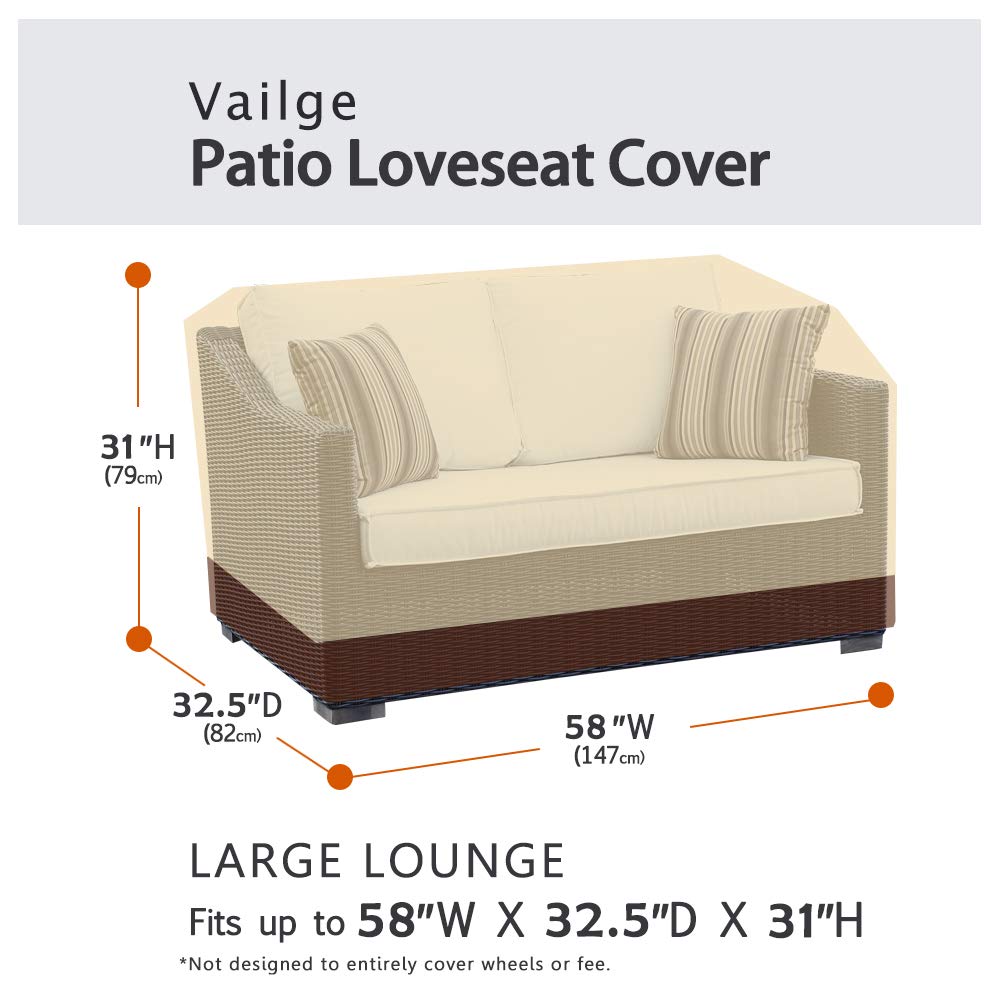 Vailge 2-Seater Heavy Duty Patio Bench Loveseat Cover, 100% Waterproof Outdoor Sofa Cover, Lawn Patio Furniture Covers with Air Vent, Small(Standard), Beige & Brown Vailge