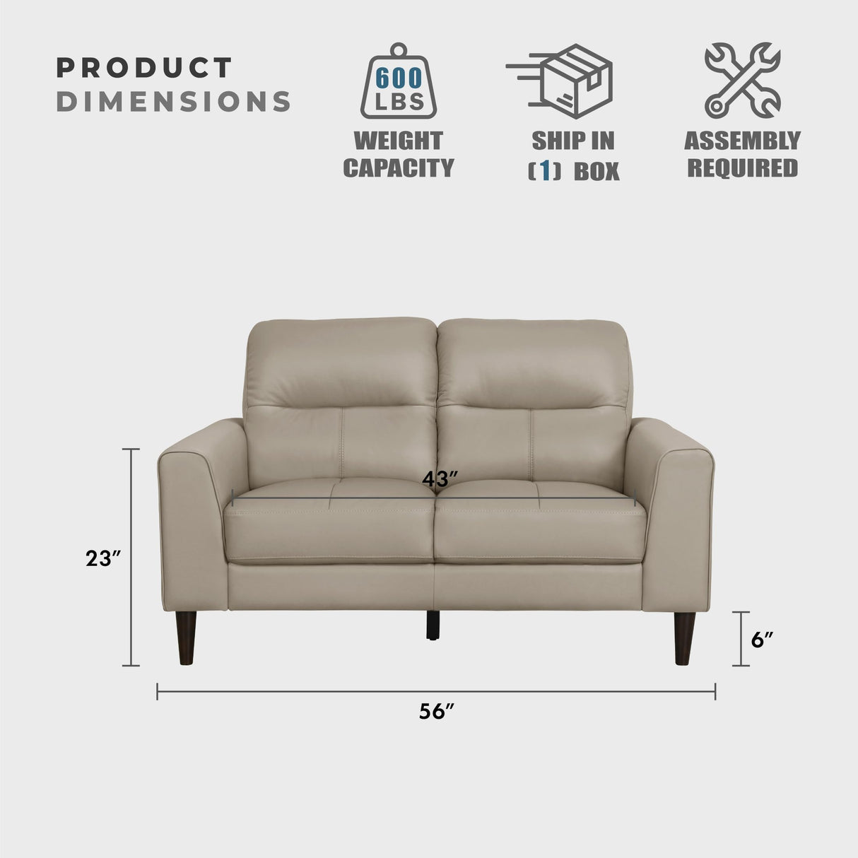 Lexicon Leather Loveseat Sofa, Modern Couch Sofa, Oversized Loveseat, Top Grain Leather Sofas for Living Room, Bedroom, Office, Apartment, Waiting Room, 2-Seater Loveseat, Latte Lexicon