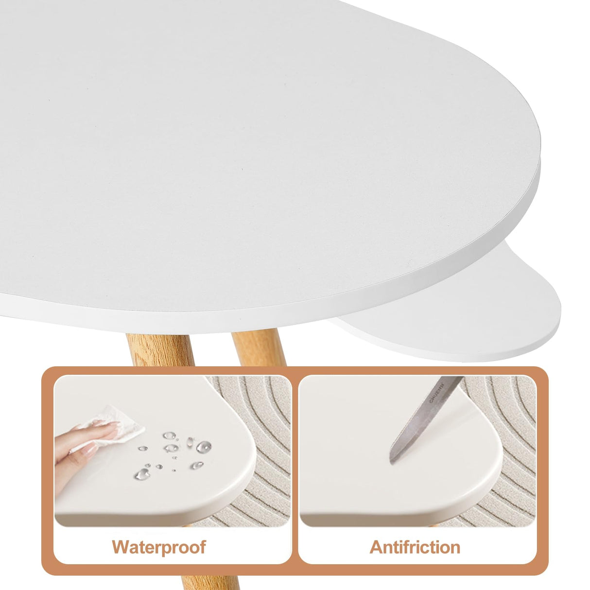 Small Coffee Table, Modern Coffee Table Small White Coffee Tables, Living Room Center Minimalist Display Coffee Table with Cloud Shape, 39.4" x19.7 x16.1 Irregular Coffee Table White PERZOE