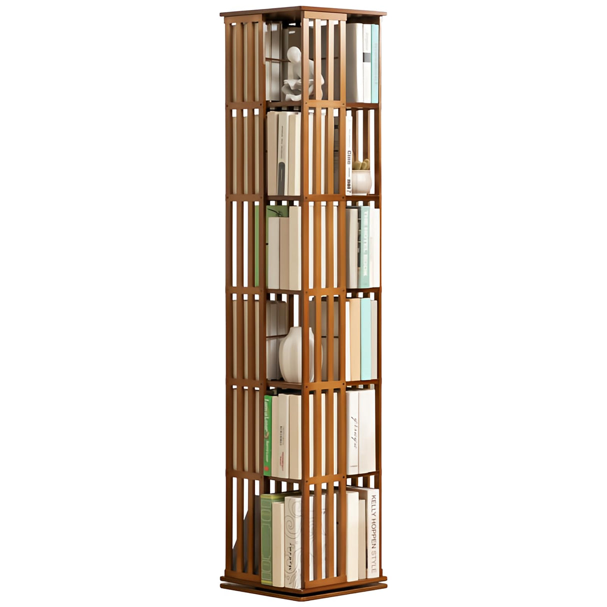 NDDKSII 360° Space-Saving Rotating Bookshelf Tower with 6 Tiers - Multi-Compartment Storage for Home and Office NDDKSII