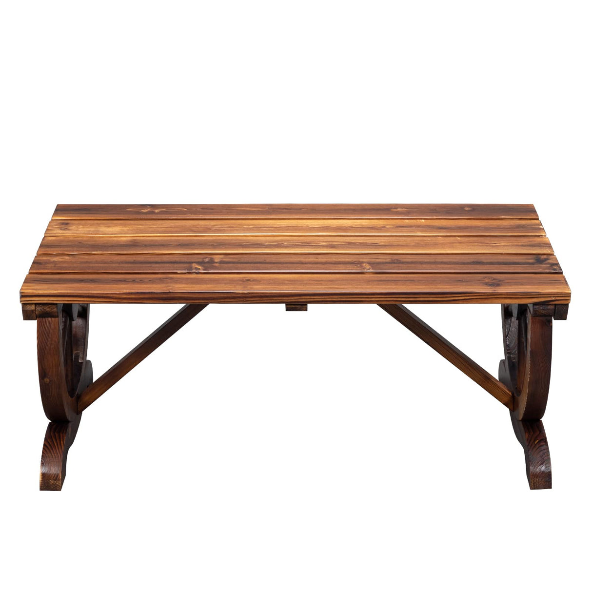 Outvita Rustic Wagon Wheel Wooden Garden Bench for Outdoor Seating, Carbonized Finish – Seats 2 in Brown Outvita