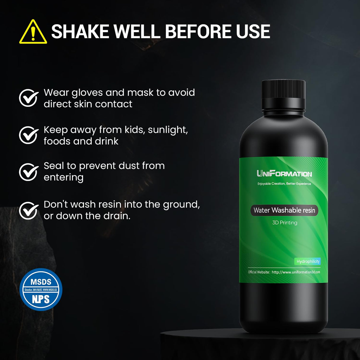 UNIFORMATION Water Washable Resin 2KG Easy to Clean Fast UV Curing 3D Printer Resin Photopolymer Low Viscosity Rapid 3D Resin Liquid with High Precision Suit for SLA/LCD/DLP Printing 2x1KG Black Uniformation