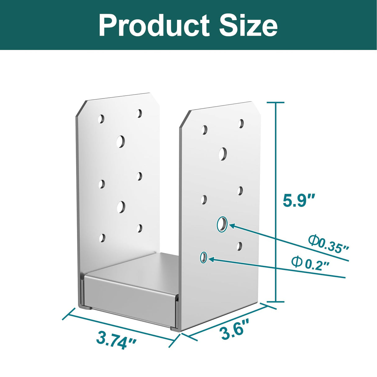SPACEEUP 4x4 Post Base, Internal 3.5" x 3.5" Post Anchor 4pcs Adjustable Post Base Stainless Steel Concrete Post Anchor for Pavilion Deck Railing Support Decorative Anchor Plate SPACEEUP