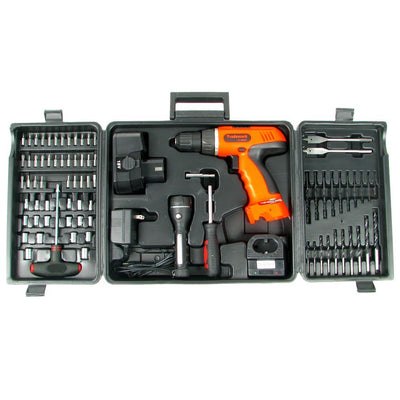 18V Cordless Drill Set - 78-Piece Tool Set with Drill Bits, Sockets, Driver Bits, Flashlight, Rechargeable Battery, and Tool Box by Stalwart (Red)