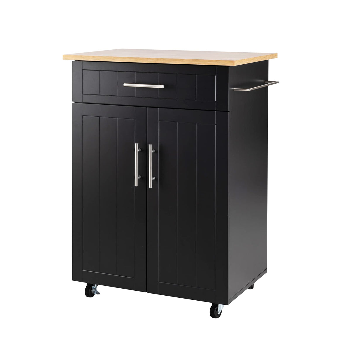 Shintenchi Kitchen Island Cart with Storage,Rolling Kitchen Island Side Table on Wheels with Worktop,Single Door Storage Cabinet and Drawer for Kitchen,Dinning Room, Black Shintenchi