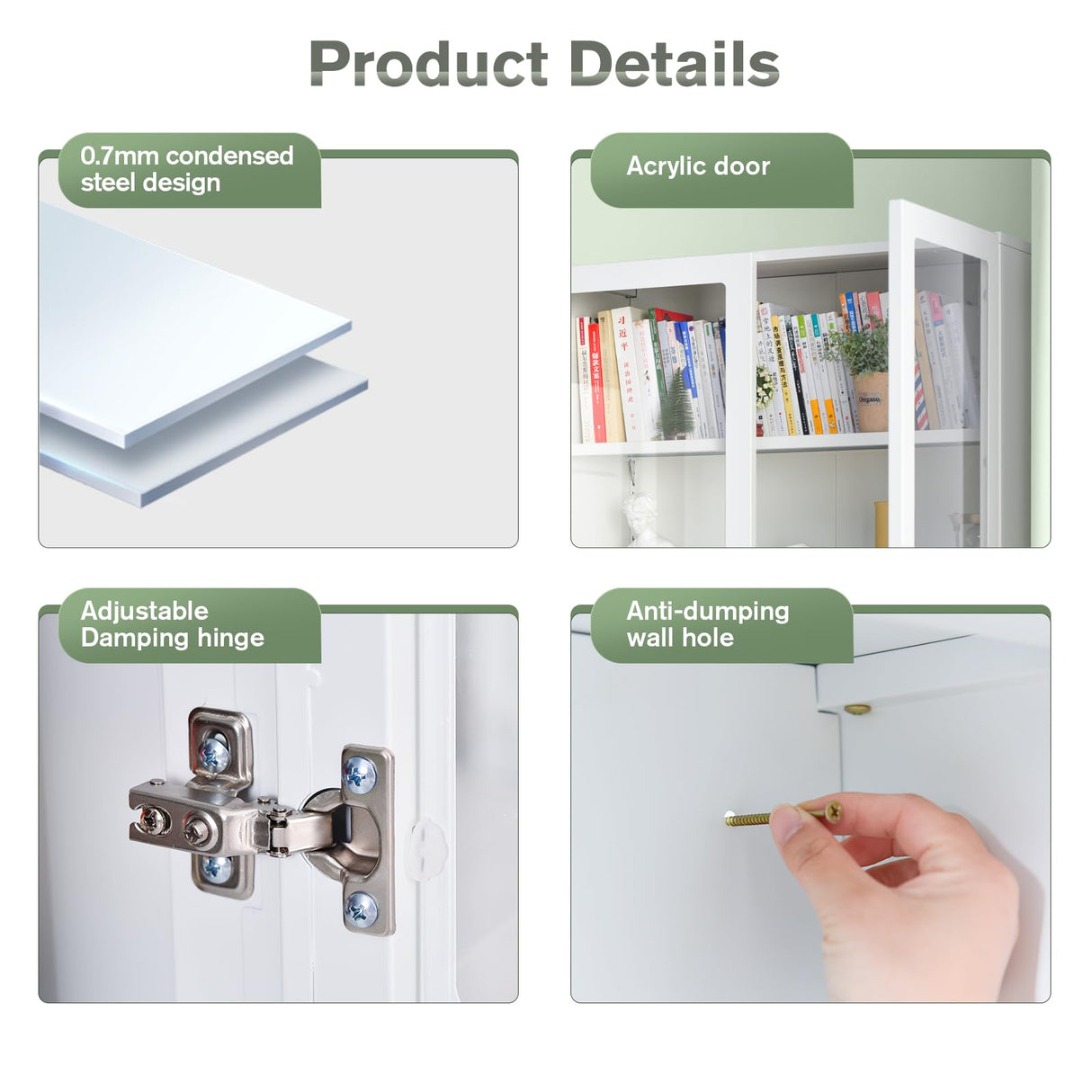 IRONMIX Modern Display Cabinet with Doors, Curio Cabinet with 4 Adjustable Shelves, 5-Tier Display Case, 71" Tall China Cabinet for Living Room, Tall Bookcase for Home Office (23.5 W, White) IRONMIX