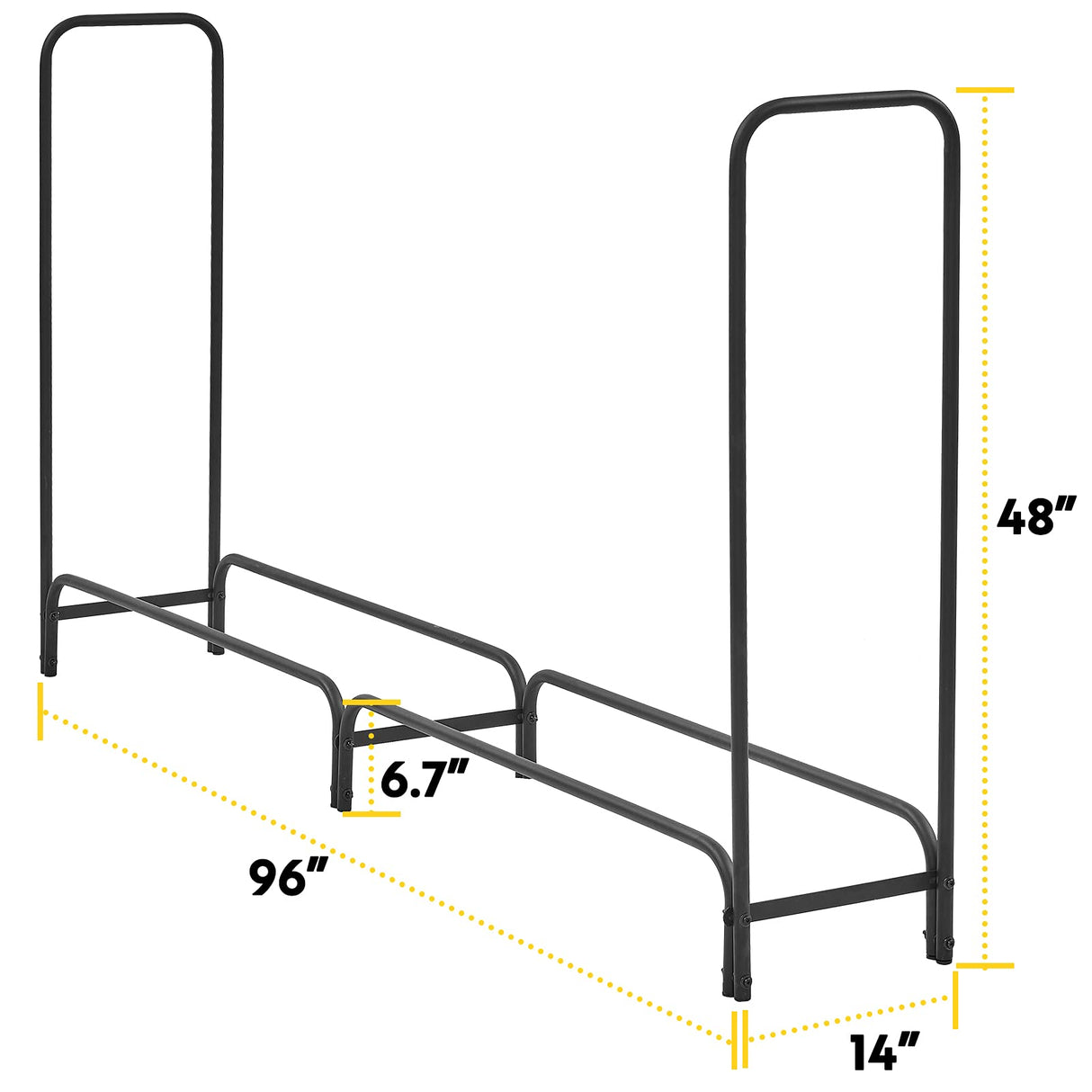 TMEE 8ft Firewood Rack Outdoor Heavy Duty Log Rack Firewood Storage Rack Holder Steel Tubular Easy Assemble Fire Wood Rack for Patio Kindling Logs Storage Steel Tubular Wood Pile Rack Tool Black (8ft) TMEE