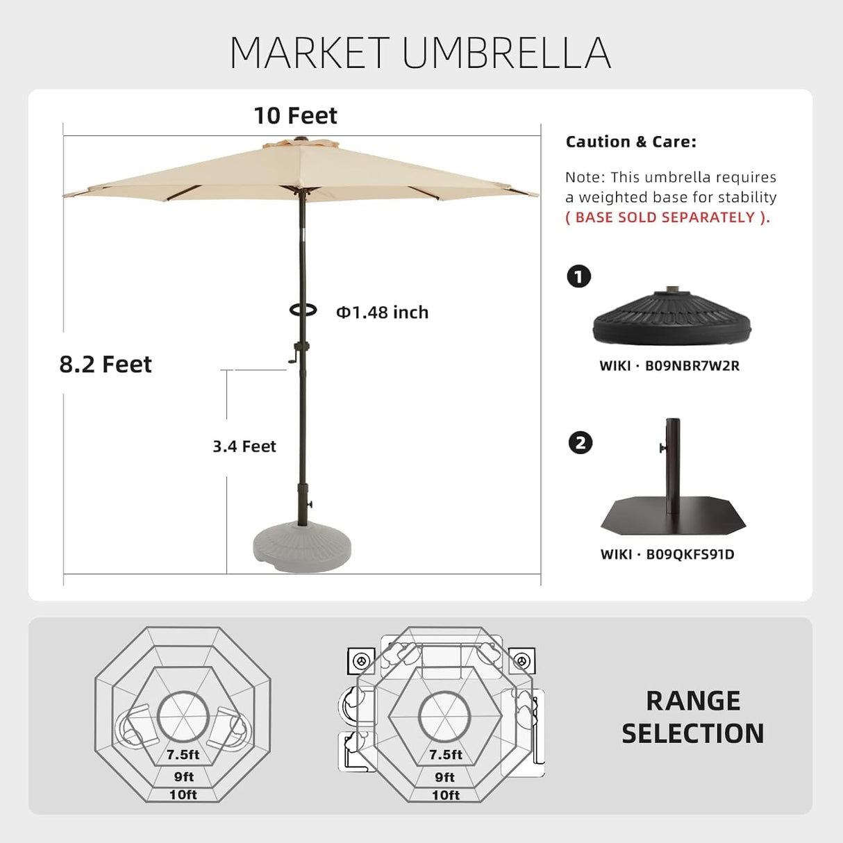 wikiwiki 10 FT Patio Umbrellas Outdoor Table Market Umbrella with Push Button Tilt/Crank, 8 Sturdy Ribs, Fade Resistant Waterproof POLYESTER DTY Canopy for Garden, Lawn, Backyard & Pool, Cream Beige wikiwiki