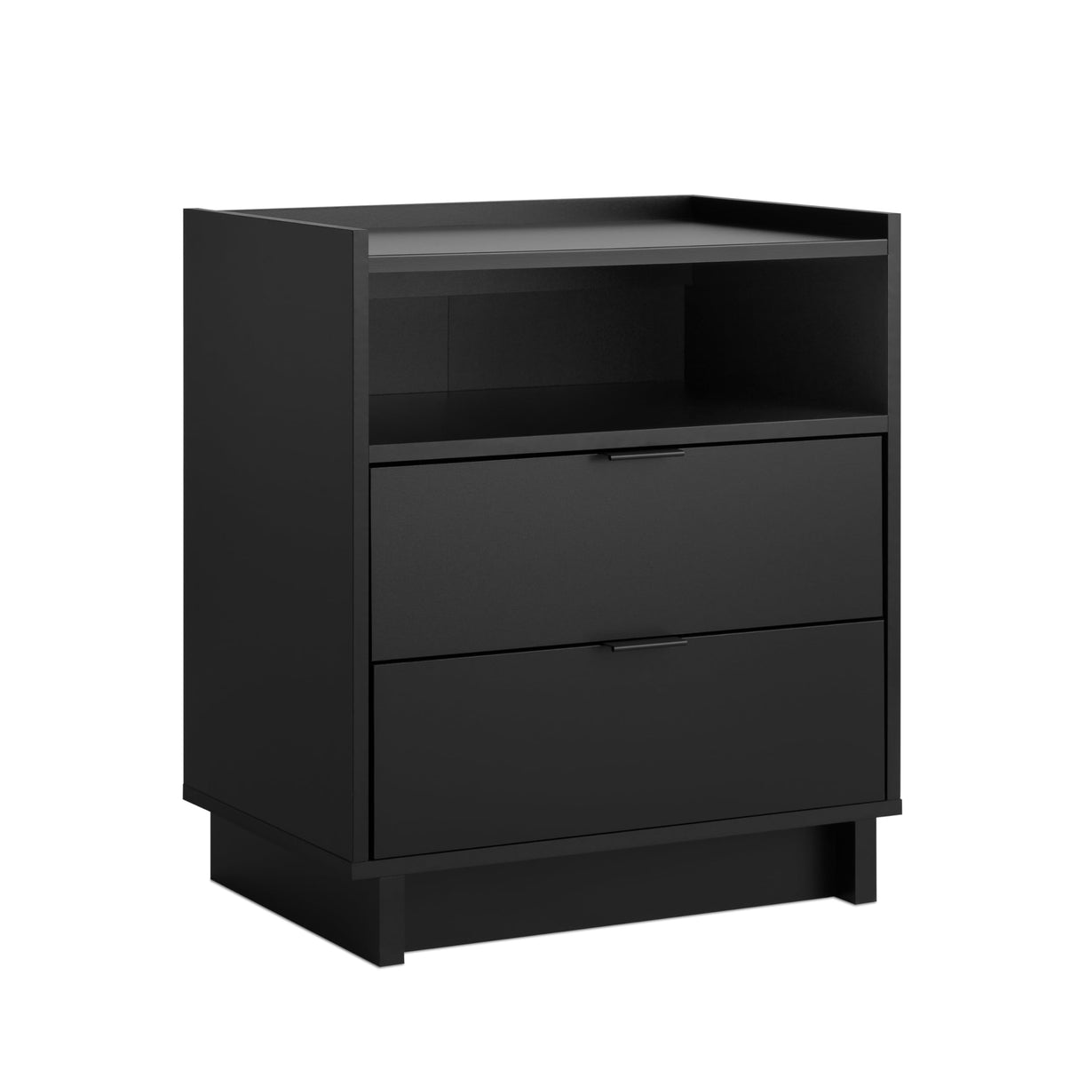 Prepac Simply Modern Nightstand Bedside Table, Black Nightstand for Bedroom, End Table with 2 Drawers and Open Shelf 23.75" W x 26.75" H x 16" D Prepac