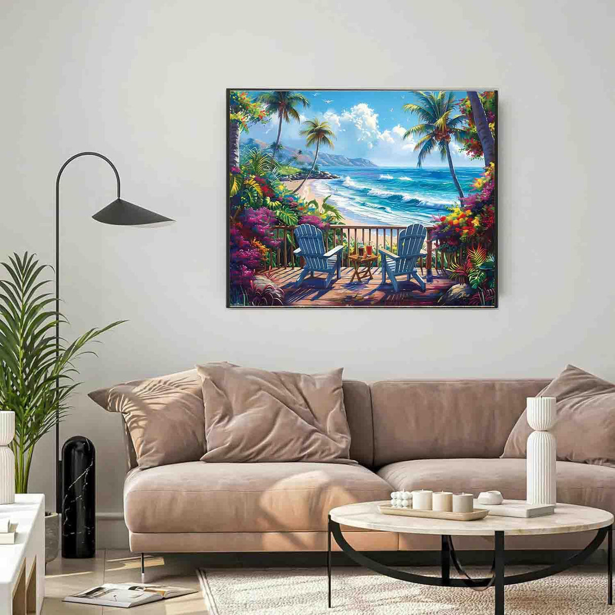 Scenery Paint by Numbers Kit for Adults Beginner,Beach Paint by Number Kits on Canvas for Adults Beginner,Digital Oil Painting Kits for Home Wall Decor 19.6X15.7 Inch (Without Frame) Kaixine