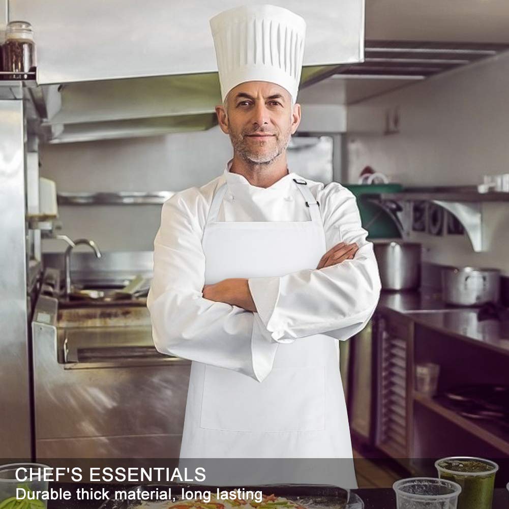 Jubatus 2 Pack Bib Aprons with 2 Pockets Cooking Chef Kitchen Apron for Women Men, White Jubatus