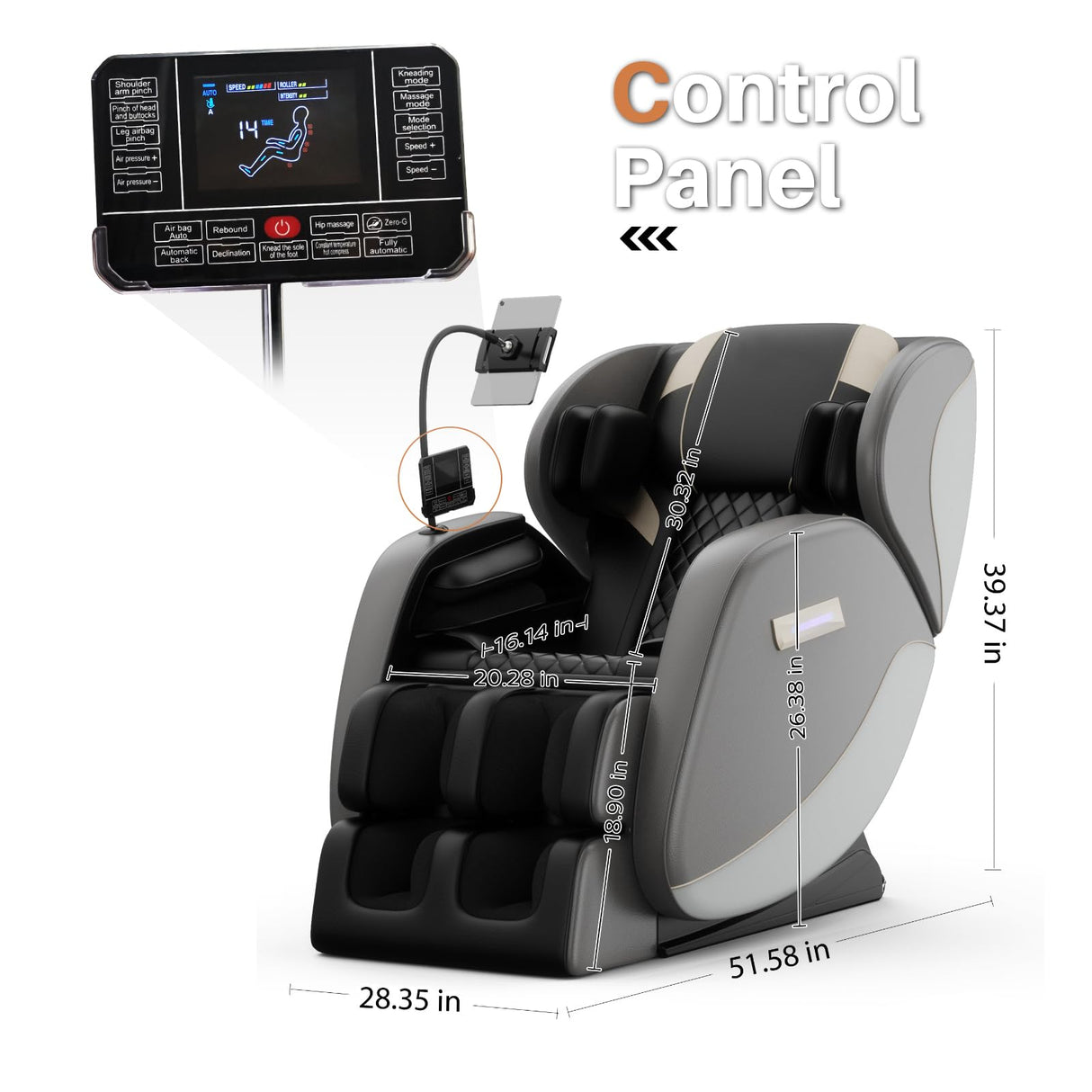 Massage Chair Full Body, Zero Gravity Massage Chair with Auto Modes, Airbag Massage, 6 Fix Point Rollers, Foot Massage, Heating, Touch Screen Controller, Gray Home Relaxation Recliner with Massage Msutree