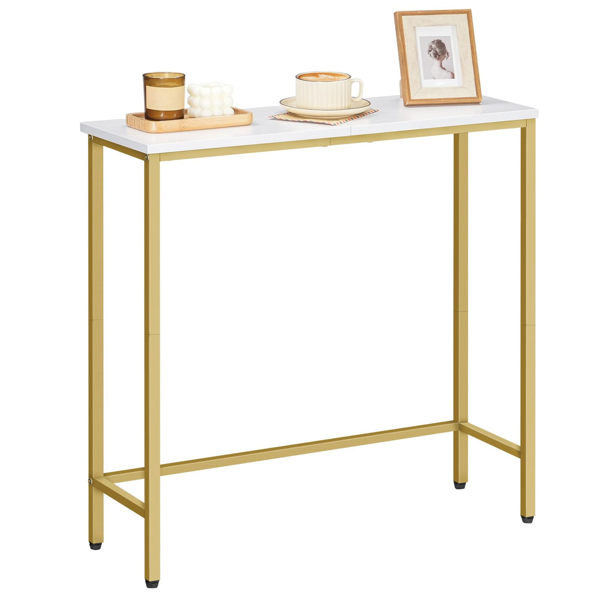 HOOBRO Narrow Console Table, 29.5" Small Entryway Table, Thin Sofa Table, Side Table, Display Table, for Hallway, Bedroom, Living Room, Foyer, White and Gold DW75XG01 HOOBRO