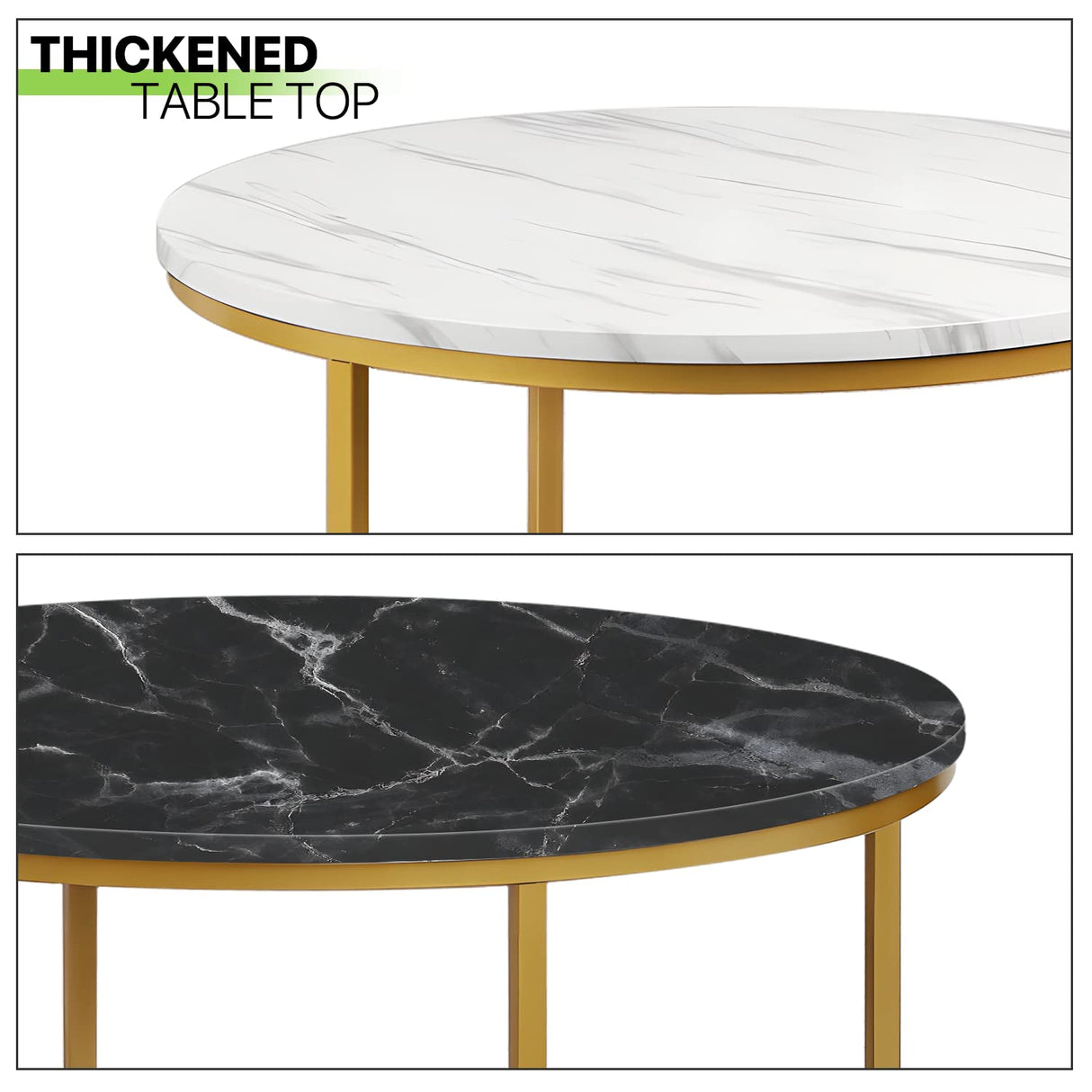 Magshion Nesting Coffee Table Set of 2, Coffee Table Round with Sturdy Metal Frame Marble Style End Table Side Tables Accent Tables for Living Room Office Small Spaces, Black & White Magshion