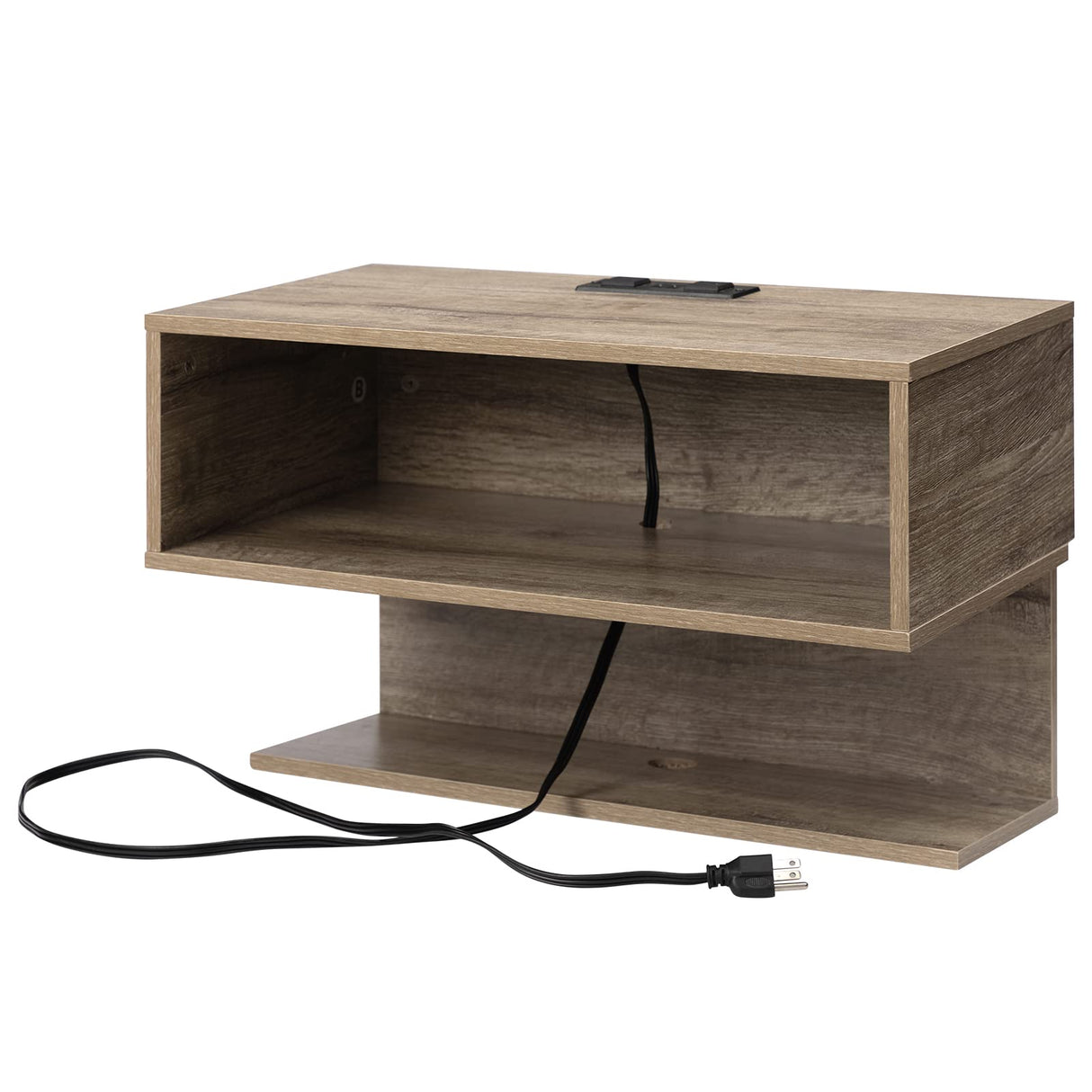 ALIMORDEN Floating Nightstand with Charging Station, Wall Mount Bedside Shelf with Drawer Storage USB Ports and Power Outlets, Small Wall Shelves for Bedroom, Weathered Oak ALIMORDEN