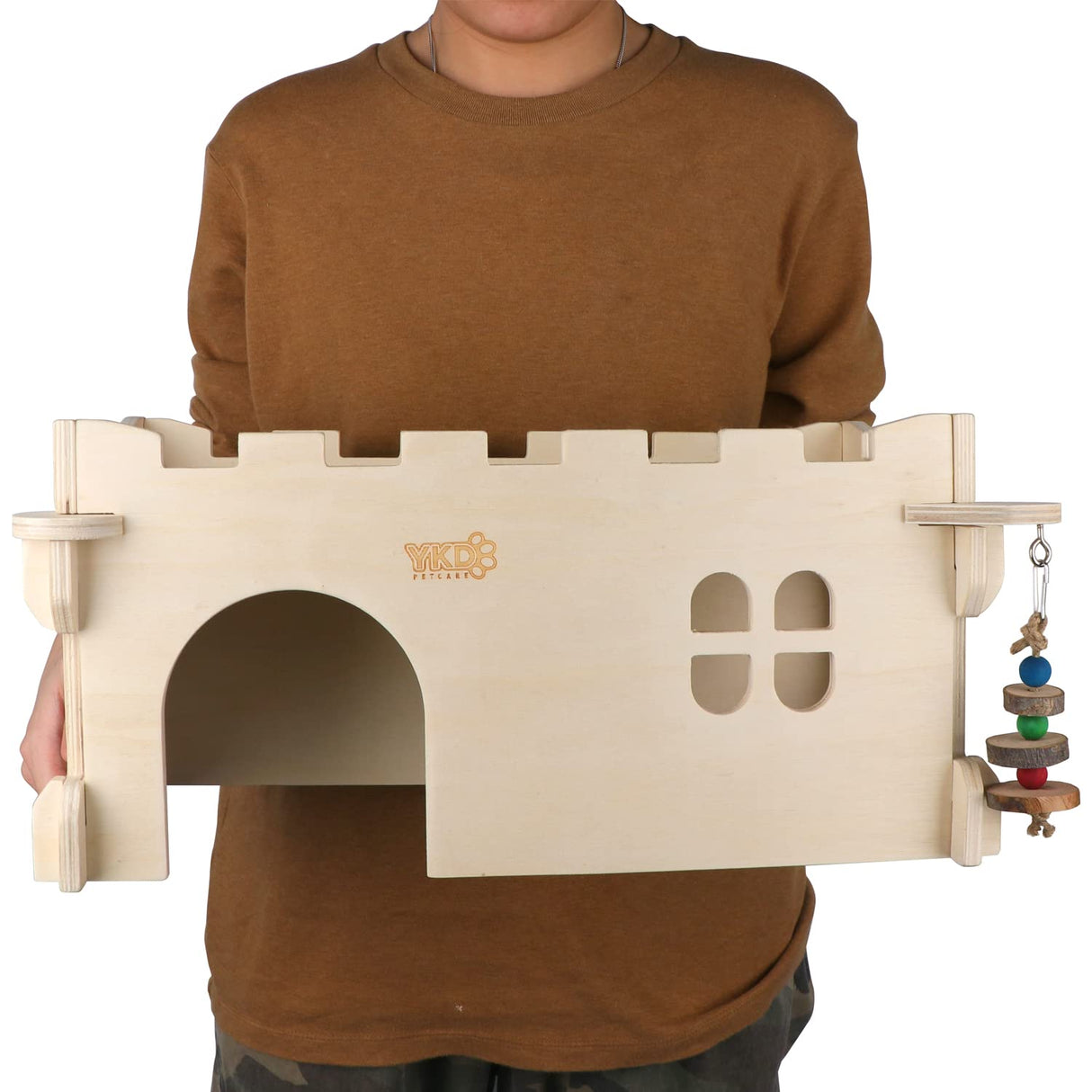 Castle Chinchilla House - Small Animal Hideout for Chinchilla Guinea Pig Hedgehog, or Rat - Ventilated Wooden Guinea Pig Hut Habitat with Multiple Doors (Large) YKD