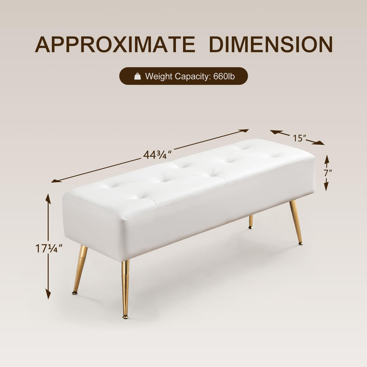 Furnimart Upholstered Tufted White Bench Ottoman with Padded Seat, Footrest Foot Stool with Sturdy Metal Leg, White Leather Bench for Bedroom Living Room Entryway Furnimart