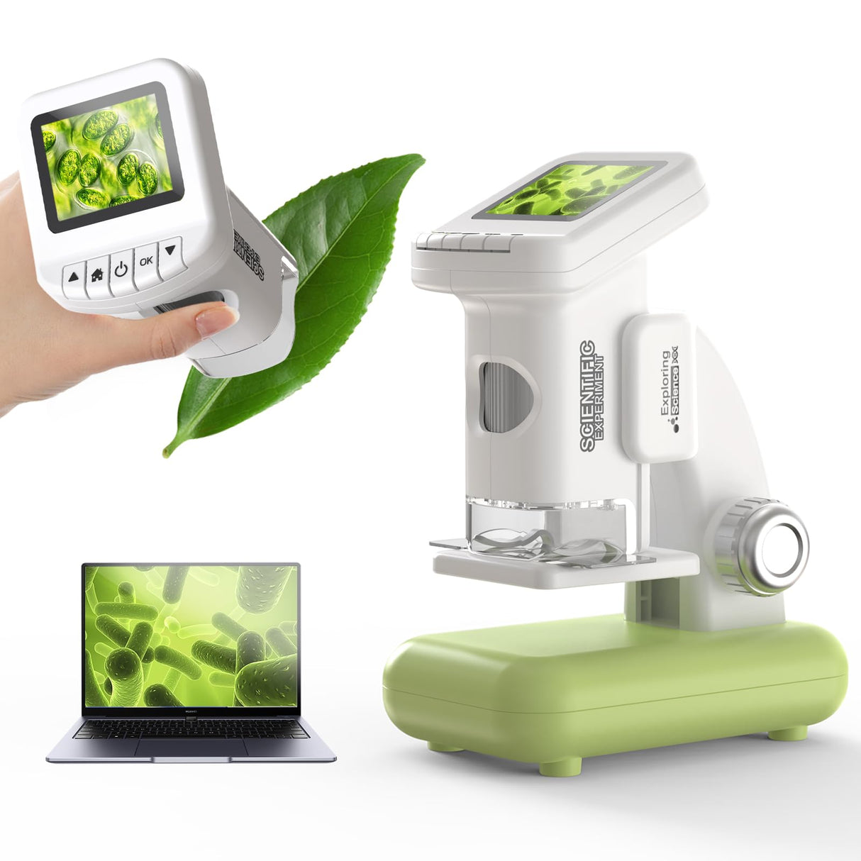 1200X Microscope for Kids with 2 inch Screen STEM Digital Science Kit Rechargeable Handheld Zoom 32GB SD Card Slides Photo and Video Gift for Kids Ages 6 to 12 (Green) WSDMIC