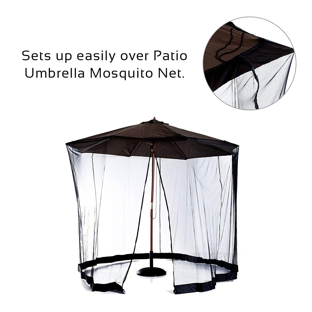 HomeRoots 9' Patio Umbrella Outdoor Table Bug Screen Mesh Black Mosquito Net Canopy Curtains Adjustable Enclosure Large Umbrella Hanging Tent 100% Polyester Light Weight Mosquito Netting OceanTailer