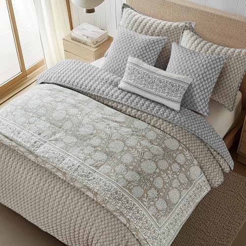 Levtex Home Adare Taupe Reversible King/Cal King Comforter Set (106x94in) with 2 Pillowcases (36x20in) - Floral Bedding - Taupe White - 100% Cotton King Size Comforter Set - Soft, Pre-Washed Levtex Home