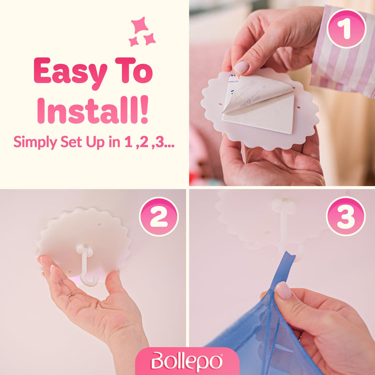 Blue Canopy Bed, Blue Bed Canopy with Glow in The Dark Stars for Girls, Boys, Kids and Babies, Net Use to Cover The Baby, Kid Bed, Girls Bed Or Full Size Bed, Fire Retardant Fabric Bollepo