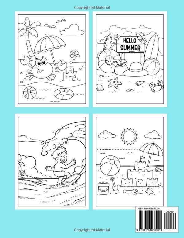 Hello Summer Coloring Book For Kids: Fun Coloring pages with Simple Pictures and Cute Style Illustrations about Summer, beach trips, and activities for Kids, Boys & Girls Ages 4-8 WoodArtSupply