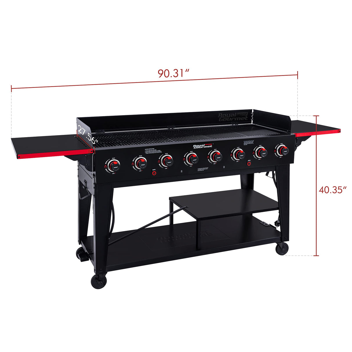 Royal Gourmet GB8003 8-Burner Propane Gas Grill with Foldable Side Tables, Large Propane BBQ Grill with Porcelain-Enameled Steel Wire Grates for Outdoor Party or Backyard Grilling, Black Royal Gourmet