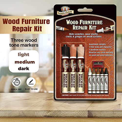 Parker & Bailey Wood Repair Kit - Furniture Markers Touch Up Furniture Scratch Repair Markers Wood Floor Scratch Remover Wood Marker Wood Stain Parker & Bailey