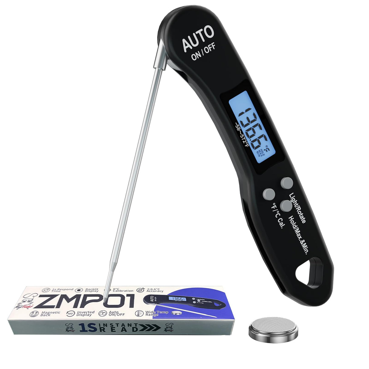 Digital Meat Thermometer for Grilling and Cooking - Instant Read Food Thermometer with Backlight & Inverted Display, for Kitchen, Deep Fry, BBQ, Grill, Baking, Bread, Sourdough, Candy Meatender