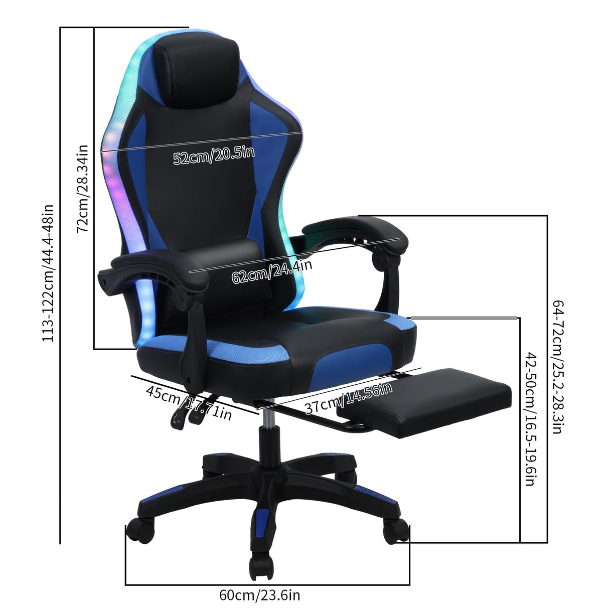 YOXIER Video Game Chairs,Gaming Chair for Kids,Ergonomic Gaming Chair,LED Lights Ergonomic Massage Computer Gaming Chair with Footrest Video Game Chair High Back with Lumbar Support Blue YOXIER