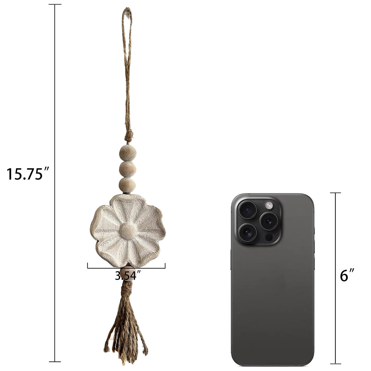 2pcs Carved Floral Tassels with Farmhouse Wood Beads - Multi-Functional Wall Decor Tray Home Decoration (Natural) Musanpou