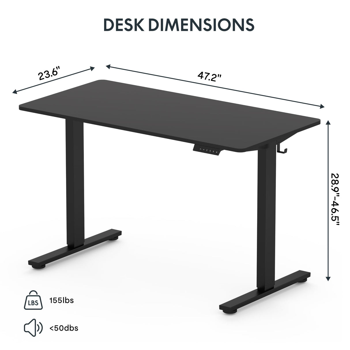 FLEXISPOT Standing Desk 48 x 24 Inches Whole-Piece Desk Board Electric Stand Up Desk Height Adjustable Desk for Home Office Sit Stand Desk(Black Frame + 48" Black Top) FLEXISPOT