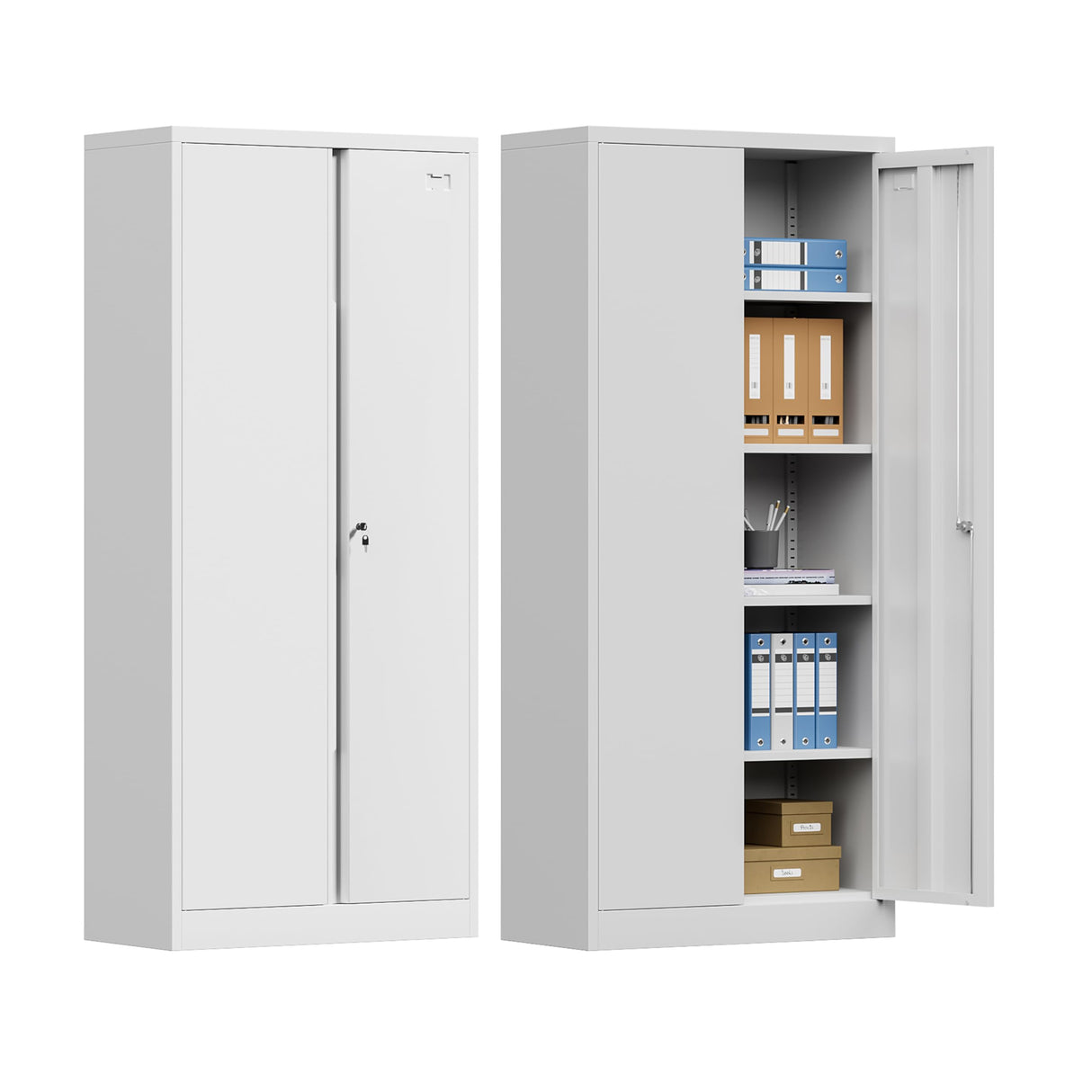 Kooyon Metal Storage Cabinet with Locking Doors and 4 Adjustable Shelves,71"" Tall Metal Garage Storage Cabinet,Metal Cabinet Storage for Office,Home,Garage,Gym,School (White/Required-Assembly) Kooyon