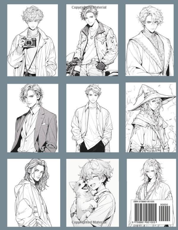 101 Kawaii Anime Guys Coloring Book: Cute and Handsome Anime Characters in Variety of Fashion and Activities for Adults and Teens who love Japanese Manga and Anime Coloring Book WoodArtSupply