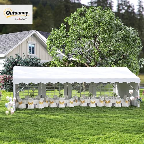 Outsunny 13 x 26 ft Heavy Duty Party Tent Outdoor Gazebo Wedding Tent Event Shelter Carport BBQ with Removable Sidewalls & Windows, Outside Waterproof Canopy for Parties, White Outsunny