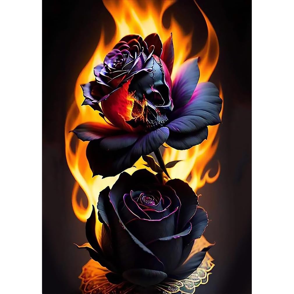 nekpiahu SkullFlower Diamond Art Painting Kits for Adults,Flowers Diamond Painting Kits for Beginners 5D Skull Full Drill Diamond Dots,Fire Gem Art Crafts for Adults Wall Decor 12x16inch nekpiahu