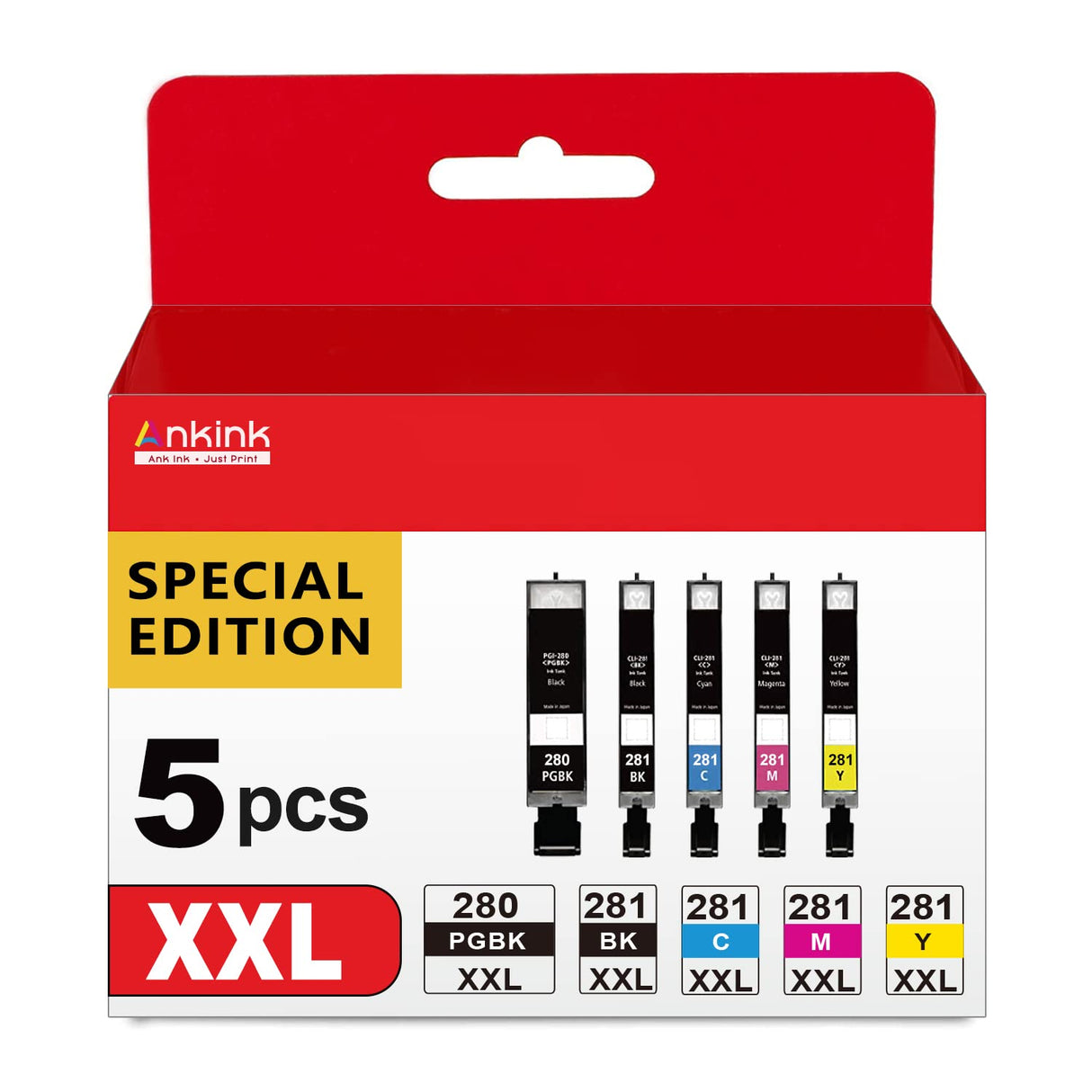 5 Pack PGI-280XXL/CLI-281XXL Ink Cartridge Replacement for Canon 280 281 Ink Cartridges XXL (PGBK Black Cyan Magenta Yellow) for TR8620a TR8520 TR8620 TR8600 TR7520 TS6120 TS6220 TS9120 TS6320 Printer Ankink