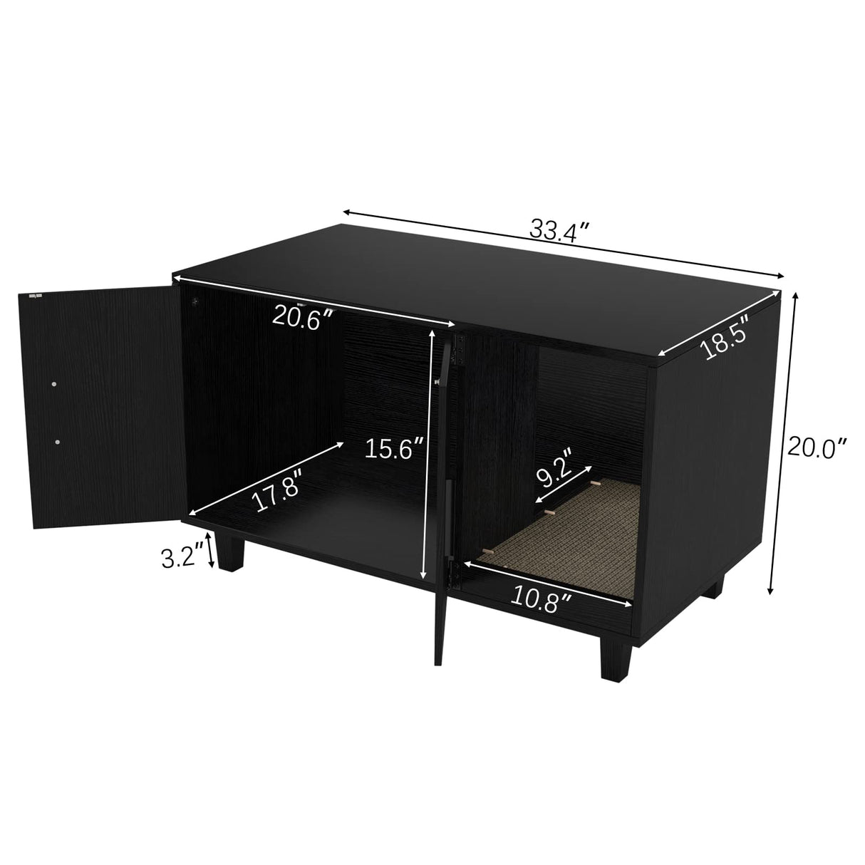 GDLF Modern Wood Pet Crate Cat Washroom Hidden Litter Box Enclosure Furniture House as Table Nightstand with Scratch Pad,Stackable (Black) GDLF